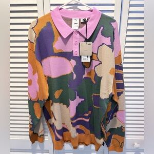 Puma Multicolor Camouflage Button-Up Sweater NWT